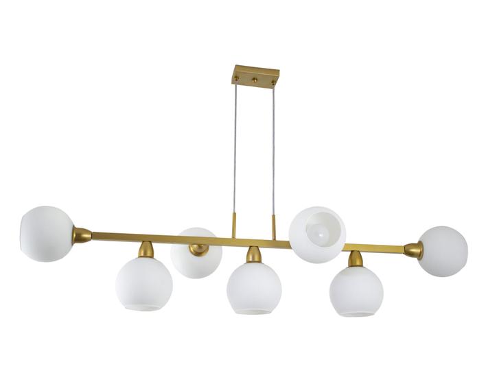 Imagem de Lustre Pendente 7 Bolas 1,20cm Vidro Branco Globo Dourado 176