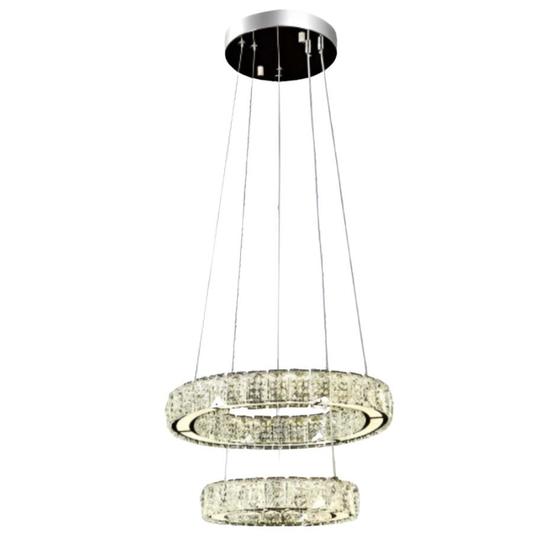 Imagem de Lustre Pendente Anéis Duplo Led Cristal 45w Luz 3em1 Bivolt