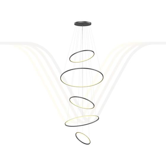 Imagem de Lustre Pendente Anel de Led Hoop 5 Argolas Aros em Alumínio 175W - 120x100x80x60x40cm - Luz Interna