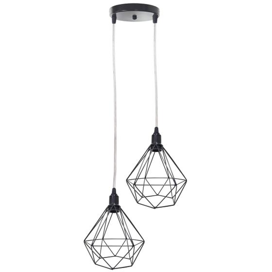 Imagem de Lustre Pendente Aramado Duplo Diamante Cabo Cristal Regulável Luminária Agp Ilumini