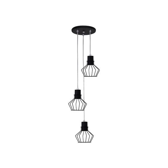 Imagem de Lustre Pendente Aramado MINI Diamante 3Lamp E27 Preto - 3007/3 PT