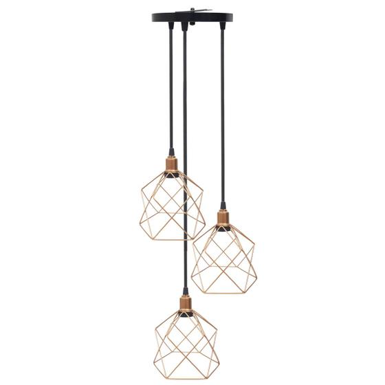 Imagem de Lustre Pendente Aramado Triplo Cálice Cobre Rose Gold Cabo Regulável Luminária Agp Ilumini Retro