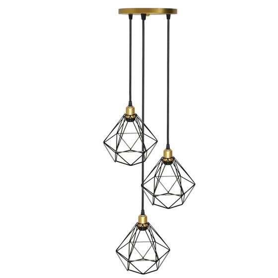 Imagem de Lustre Pendente Aramado Triplo Diamante Cabo Regulável Luminária Agp Ilumini Retro