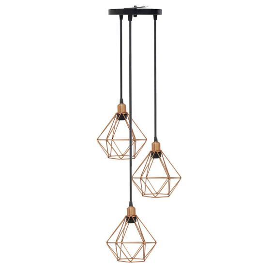 Imagem de Lustre Pendente Aramado Triplo Diamante Cabo Regulável Luminária Agp Ilumini Retro