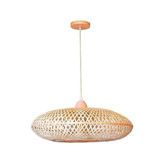 Imagem de Lustre Pendente Bambu Trançado Natural Rustico E27 Madeira