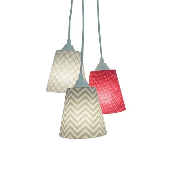 Imagem de Lustre Pendente Bebê Cacho Chevron Cinza e Pink