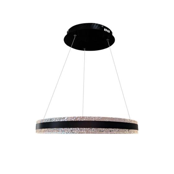 Imagem de Lustre Pendente Bluetooth Cristal Luxo Anel Unico Preto 80Cm