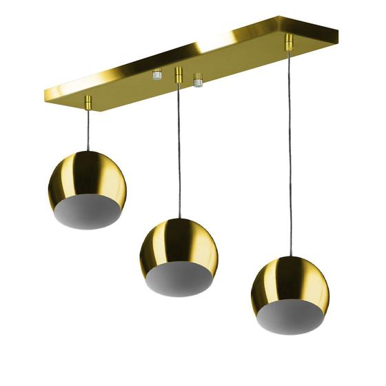 Imagem de Lustre Pendente Bola Triplo Base Retangular Dourado