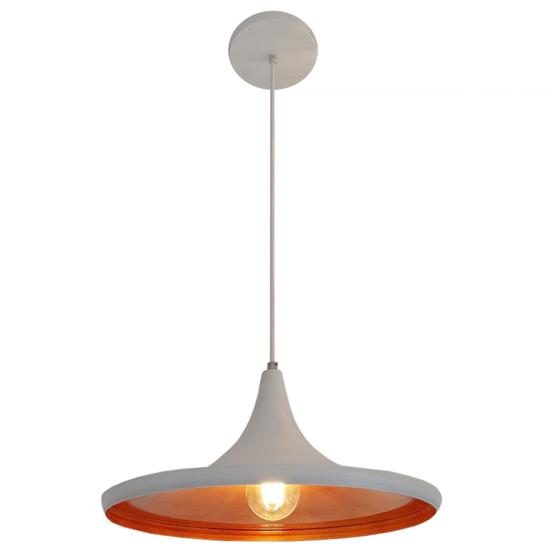 Imagem de Lustre pendente chapéu  acabamento branco e cobre interno fio  1 metro