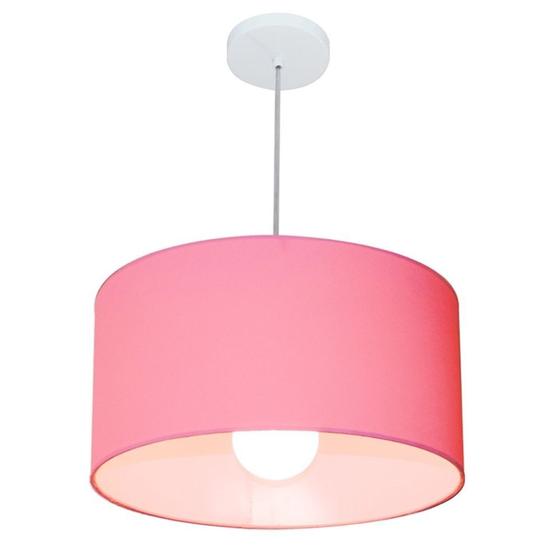 Imagem de Lustre Pendente Cilíndrico 4052 Cúpula em Tecido 50x21cm Rosa Bebê - Bivolt