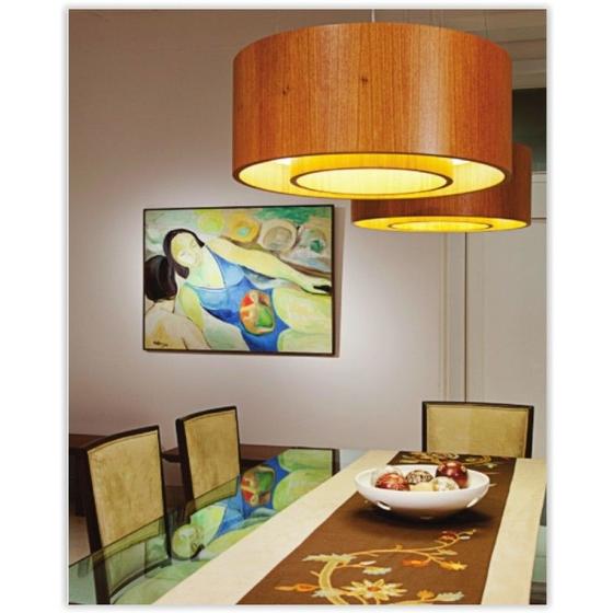 Lustre Pendente cilíndrico 70cm Com Anel em Madeira Imbuia Menor preço em Lustre Pendente cilíndrico 70cm Com Anel em Madeira Imbuia
