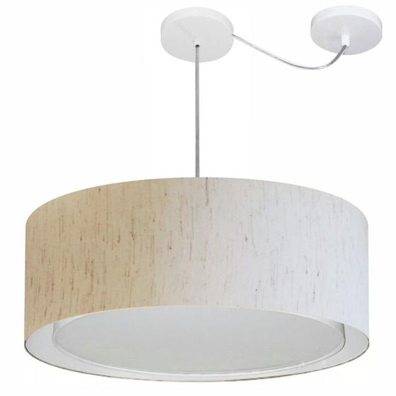Imagem de Lustre Pendente Cilíndrico Com Desvio Linho Bege MJ-4317 Para Mesa de Jantar e Estar
