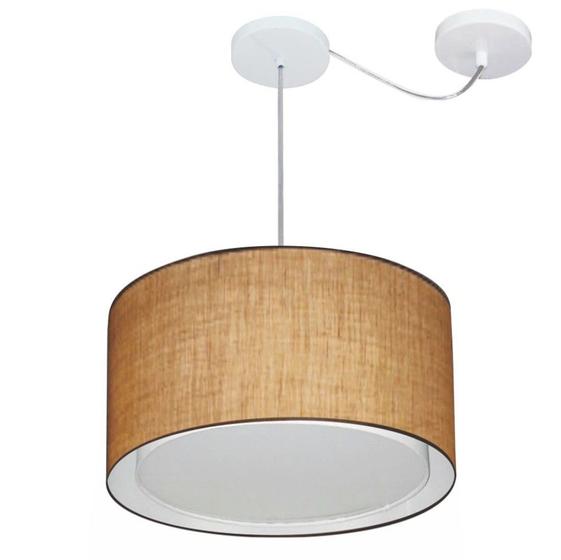 Imagem de Lustre Pendente Cilíndrico Com Desvio Md-4305 Cúpula em Tecido 40x25cm Palha - Bivolt