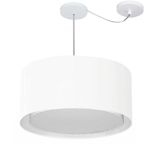 Imagem de Lustre Pendente Cilíndrico Com Desvio Md-4308 Cúpula em Tecido 50x30cm Branco - Bivolt