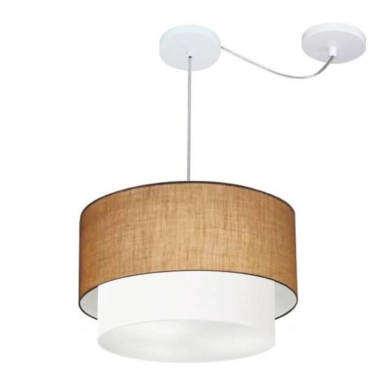 Imagem de Lustre Pendente Cilíndrico Com Desvio Palha e Branco MJ-4364 Para Mesa de Jantar e Estar