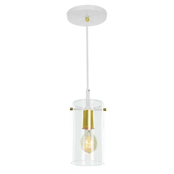 Imagem de Lustre Pendente Cilindrico Cubo de vidro Branco Com Dourado