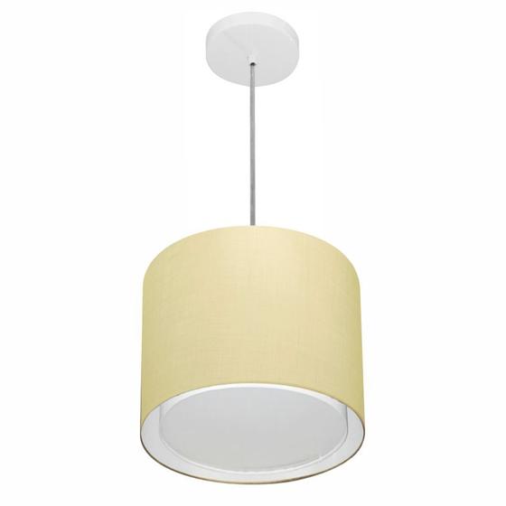 Imagem de Lustre Pendente Cilíndrico Duplo Md-4284 Cúpula em Tecido 30x30cm Algodão Crú - Bivolt