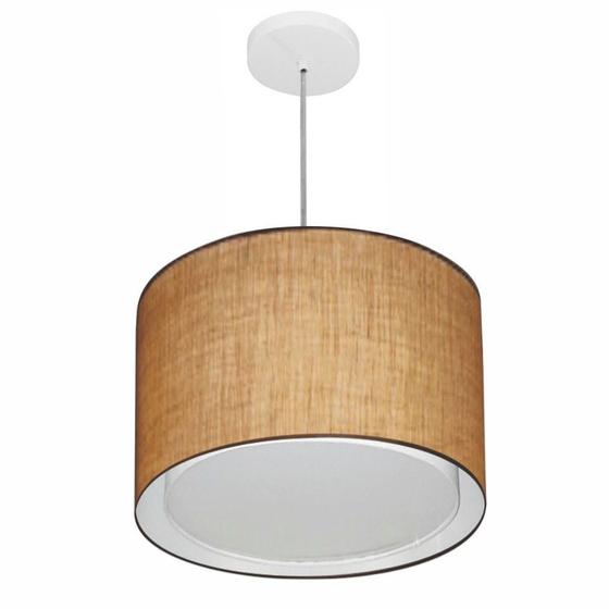 Imagem de Lustre Pendente Cilíndrico Duplo Md-4286 Cúpula em Tecido 40x30cm Palha - Bivolt