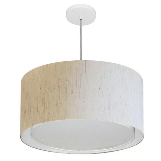 Imagem de Lustre Pendente Cilíndrico Duplo Md-4295 Cúpula em Tecido 50x30cm Linho Bege - Bivolt