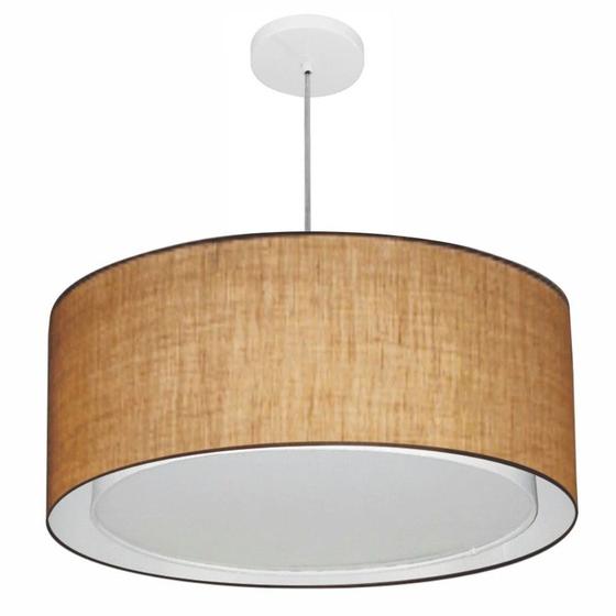 Imagem de Lustre Pendente Cilíndrico Duplo Md-4298 Cúpula em Tecido 60x30cm Palha - Bivolt