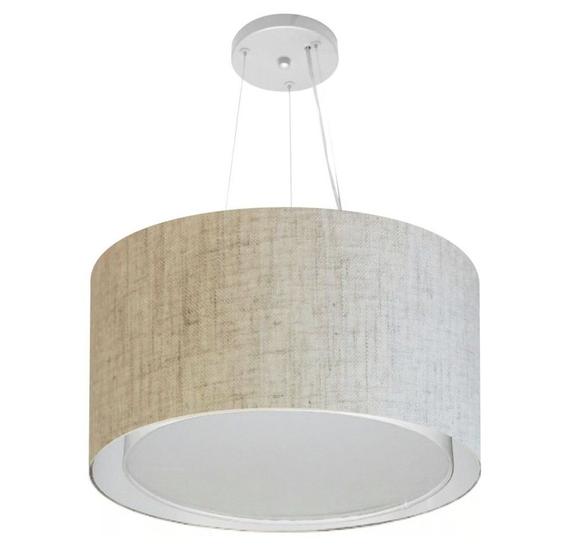 Imagem de Lustre Pendente Cilíndrico Duplo Md-4299 Cúpula em Tecido 45x30cm Rustico Bege - Bivolt