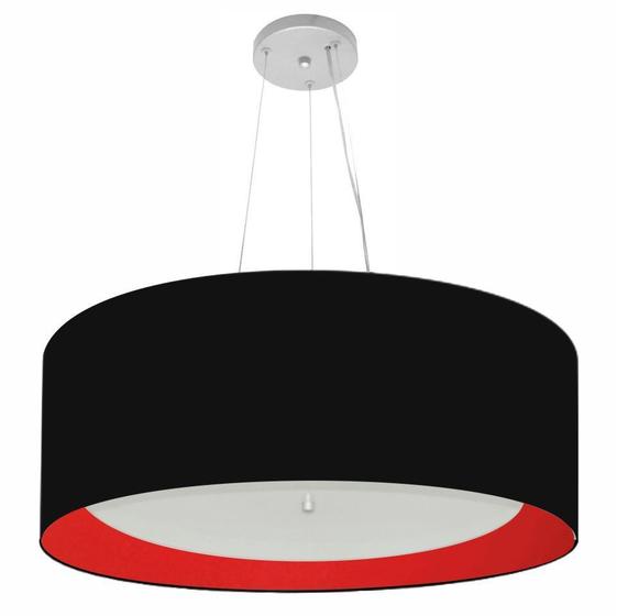 Imagem de Lustre Pendente Cilíndrico Md-4013 Cúpula em Tecido 60x25cm Preto / Vermelho - Bivolt