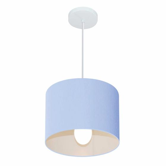 Imagem de Lustre Pendente Cilíndrico Md-4113 Cúpula em Tecido 30x25cm Azul Bebê - Bivolt