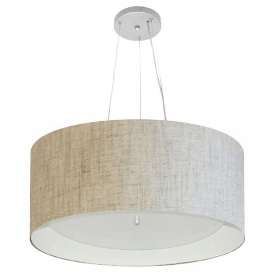 Imagem de Lustre Pendente Cilíndrico Md-4145 Cúpula em Tecido 50x25cm Rustico Bege / Branco - Bivolt