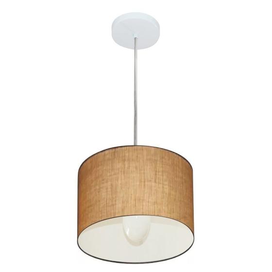 Imagem de Lustre Pendente Cilíndrico Md-4201 Cúpula em Tecido 25x25cm Palha - Bivolt