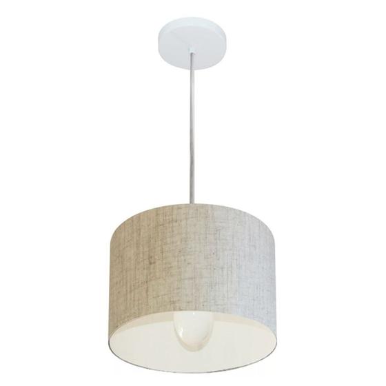 Imagem de Lustre Pendente Cilíndrico Md-4201 Cúpula em Tecido 25x25cm Rustico Bege - Bivolt