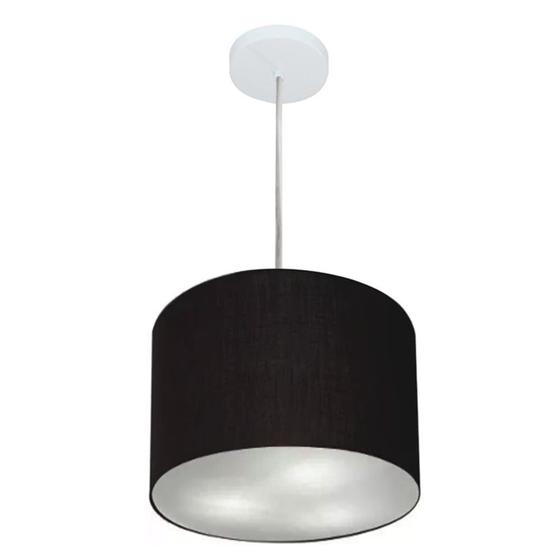 Imagem de Lustre Pendente Cilíndrico Md-4210 Cúpula em Tecido 30x25cm Preto - Bivolt