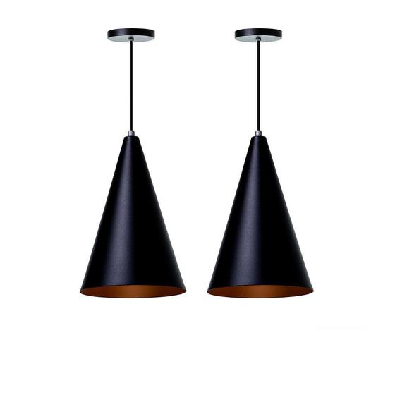 Imagem de Lustre Pendente Cone M Alumínio Preto 30Cm - Kit 2 Unidades