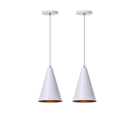 Imagem de Lustre Pendente Cone P Em Alumínio Branco - Kit 2 Unidades