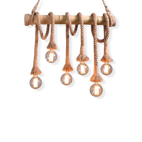 Imagem de Lustre Pendente Corda Rústico 6 Soquetes Retrô Vintage