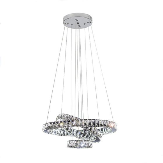 Imagem de Lustre Pendente Cristal K9 3 Anéis Led Bivolt 4000k 40w Tokyo 3mt Rings Aros