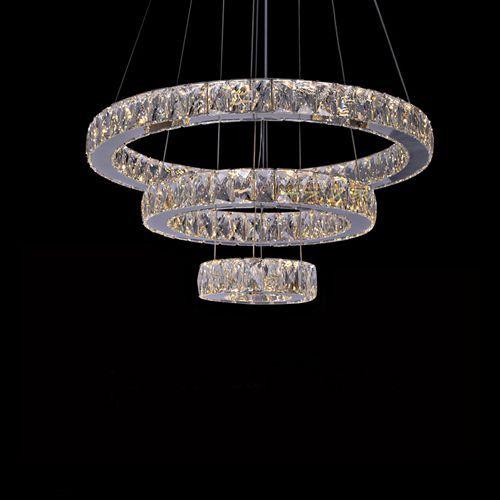 Imagem de Lustre Pendente Cristal K9 Led 3 Anéis Rings 3 em 1 C/ Controle Remoto 55cm