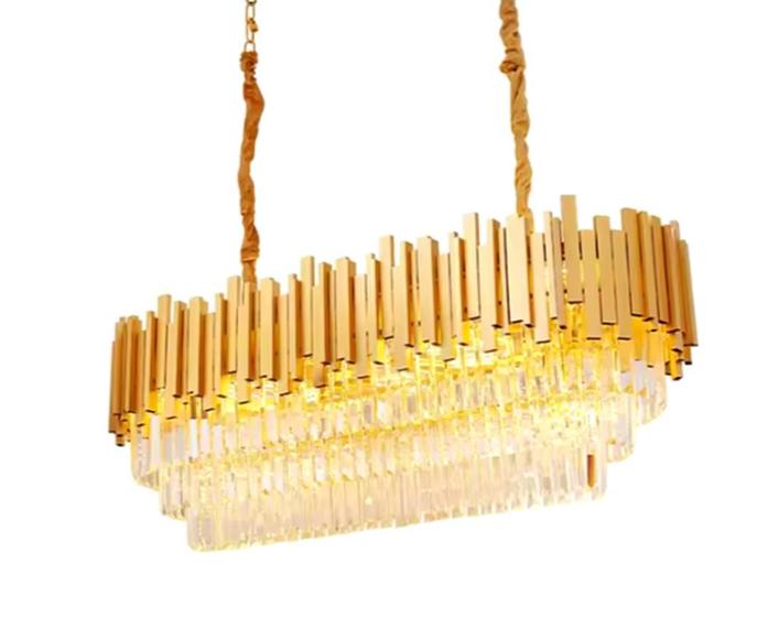 Imagem de Lustre Pendente Cristal Retangular Luxo Dourado