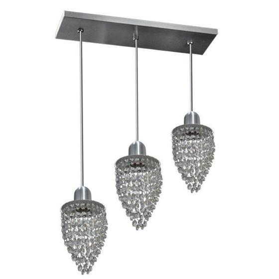 Lustre Pendente De Cristal Com 3 Lâmpadas - Base Retangular Menor preço em Lustre Pendente De Cristal Com 3 Lâmpadas - Base Retangular