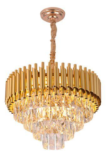 Imagem de Lustre Pendente De Cristal Dourado 50cm Redondo Sem Lâmpadas