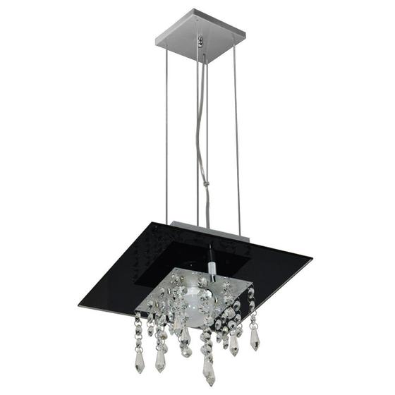 Imagem de Lustre Pendente de Vidro com Cristal para 01 Lâmpada - Cor Preto