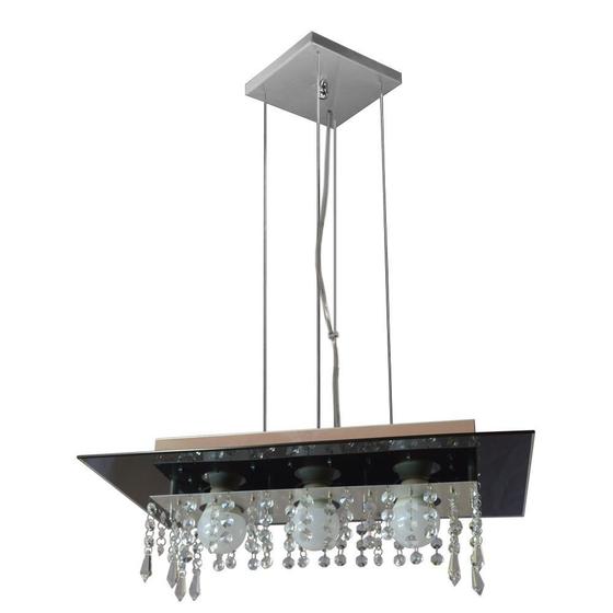 Lustre Pendente de Vidro com Cristal para 03 Lâmpadas - Cor Preto Menor preço em Lustre Pendente de Vidro com Cristal para 03 Lâmpadas - Cor Preto