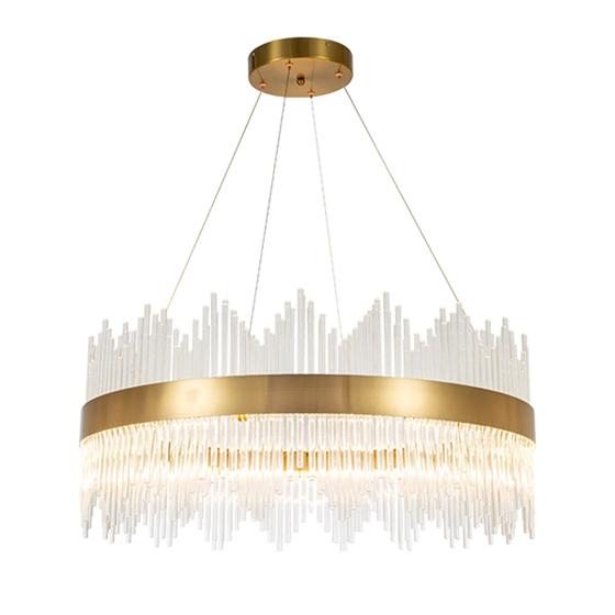 Imagem de Lustre pendente Dourado Aro 80cm com Cristais K9 Legítimos Bivolt 