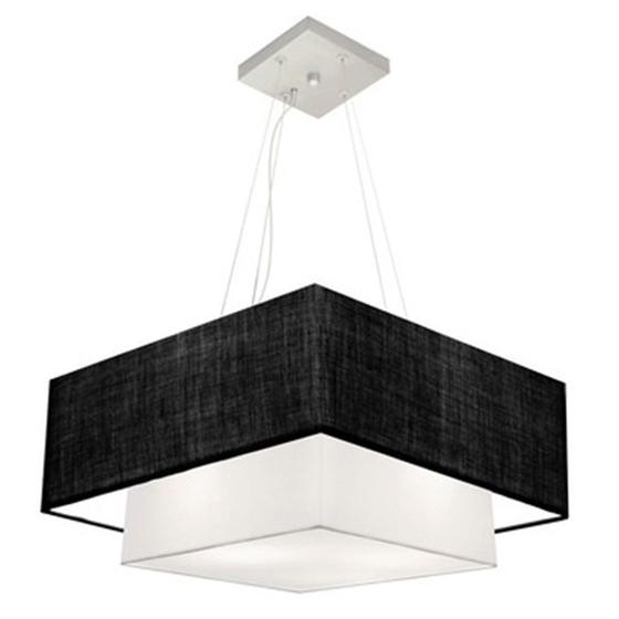 Imagem de Lustre Pendente Duplo Quadrado Vivare Md-4066 Cúpula em Tecido 50x35cm Preto / Branco - Bivolt