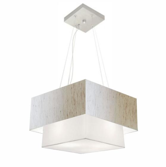 Imagem de Lustre Pendente Duplo Quadrado Vivare Md-4157 Cúpula em Tecido 40x35cm Linho Bege / Branco - Bivolt