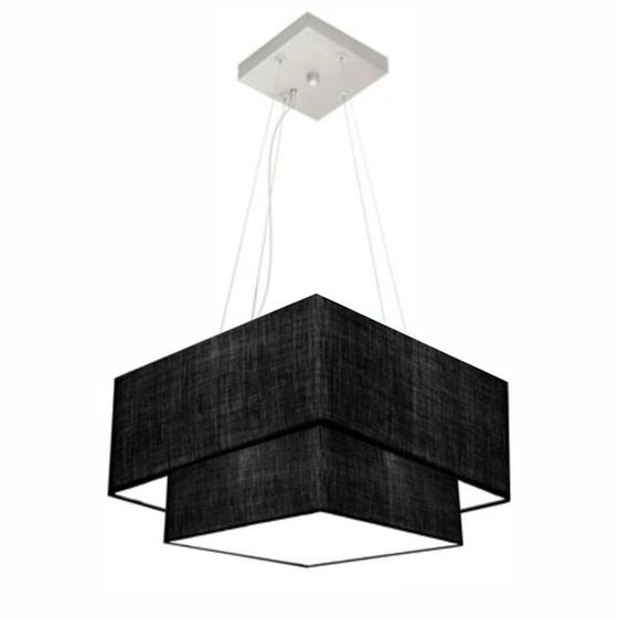 Imagem de Lustre Pendente Duplo Quadrado Vivare Md-4157 Cúpula em Tecido 40x35cm Preto - Bivolt