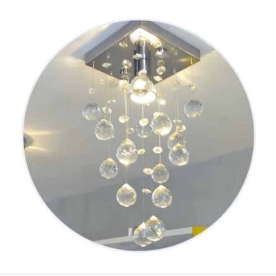 Imagem de Lustre Pendente Em Cristal Legítimo K9 Modelo Chuva Pontuda Pra Sala E Hall de Entrada