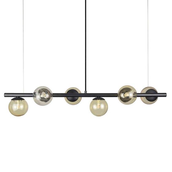 Imagem de Lustre Pendente Figo 6 Globos Esfera de Vidro Âmbar - Preto