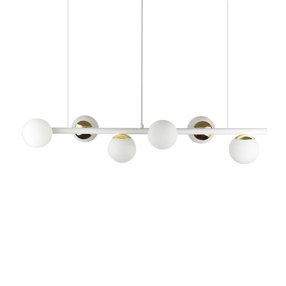 Imagem de Lustre Pendente Figo BRANCO / DOURADO - 6 Globos Esfera de Vidro Branco