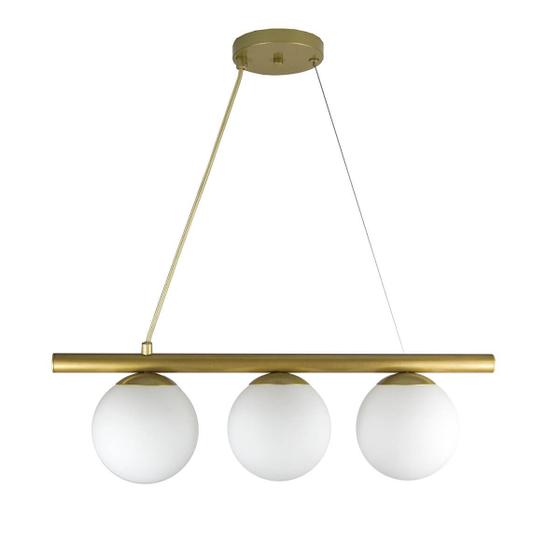 Imagem de Lustre Pendente Figo OURO - 3 Globos Esfera de Vidro Branco