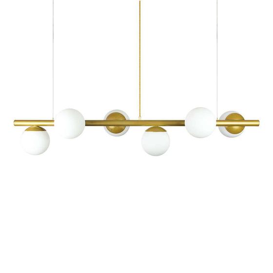 Imagem de Lustre Pendente Figo OURO - 6 Globos Esfera de Vidro Branco